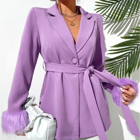 SHEIN Jackets & Blazers - Purple blazer - fur wrist cuff